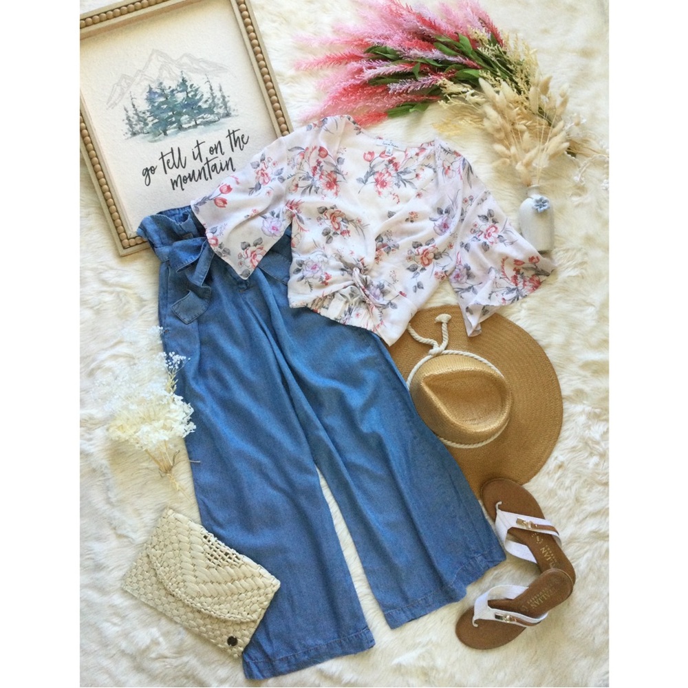Love Tree Poppy & Petal Flutter Crop Top Floral Sz S Western Cottagecore
